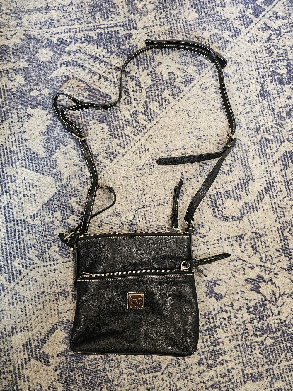 Dooney & Bourke Black Pebble Leather Crossbody with Gold Accents